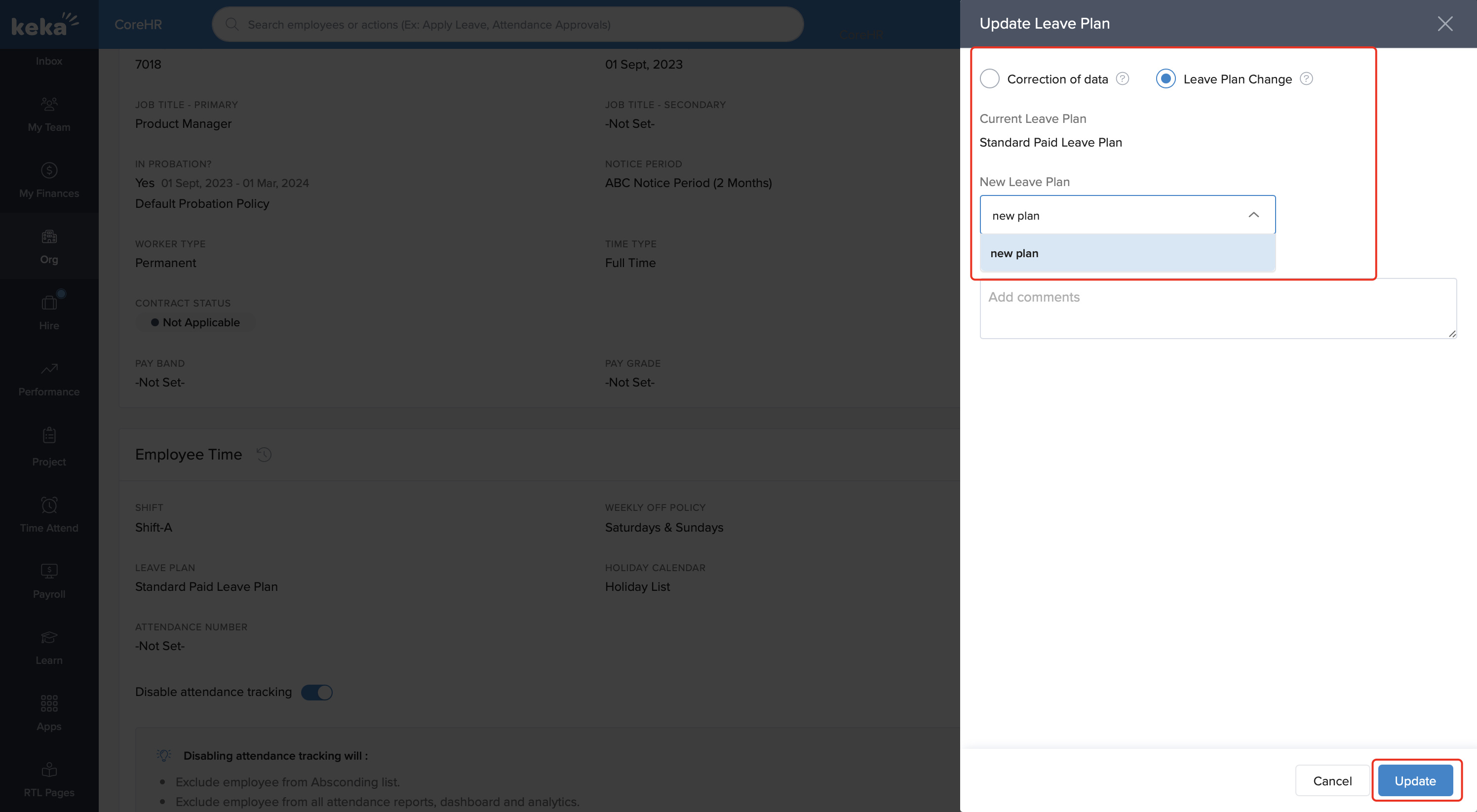 How to assign/Update a leave plan to the employee from the employee ...